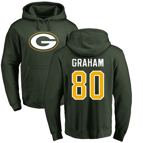 Men Green Bay Packers Green #80 Graham Jimmy Name And Number Logo Nike NFL Pullover Hoodie Sweatshirts->nfl t-shirts->Sports Accessory